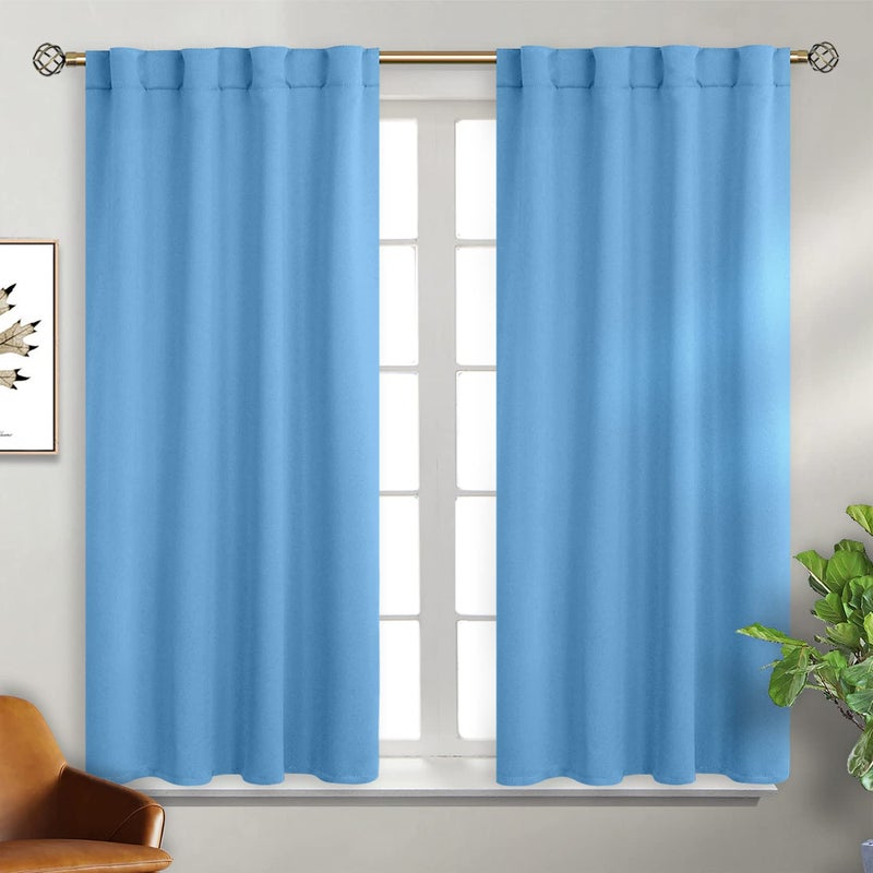 BGment Rod Pocket and Back Tab Curtains for Bedroom - Thermal Insulated Room Darkening Curtains for Living Room  2 Window Curtain Panels (38 x 45 Inch  Sky Blue) - Image 1