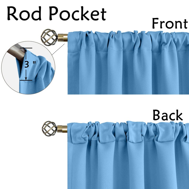 BGment Rod Pocket and Back Tab Curtains for Bedroom - Thermal Insulated Room Darkening Curtains for Living Room  2 Window Curtain Panels (38 x 45 Inch  Sky Blue) - Image 2