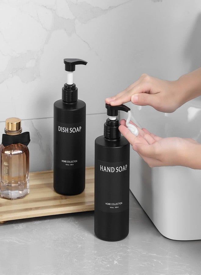 JiatuA Hand Soap Dispenser Plastic Pump Bottles with Waterproof Label for Bathroom Kitchen, Empty Refillable Liquid Container, 16 oz Black 2 Pack - Image 5