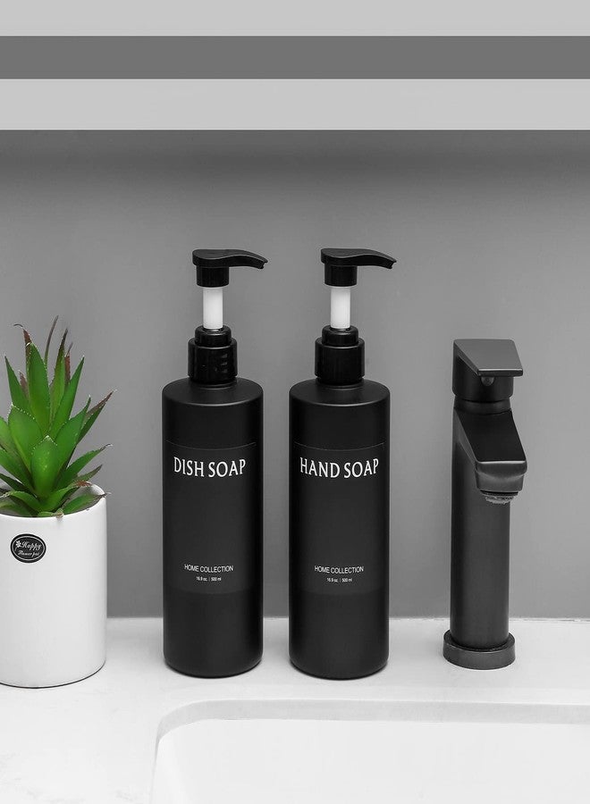 JiatuA Hand Soap Dispenser Plastic Pump Bottles with Waterproof Label for Bathroom Kitchen, Empty Refillable Liquid Container, 16 oz Black 2 Pack - Image 2