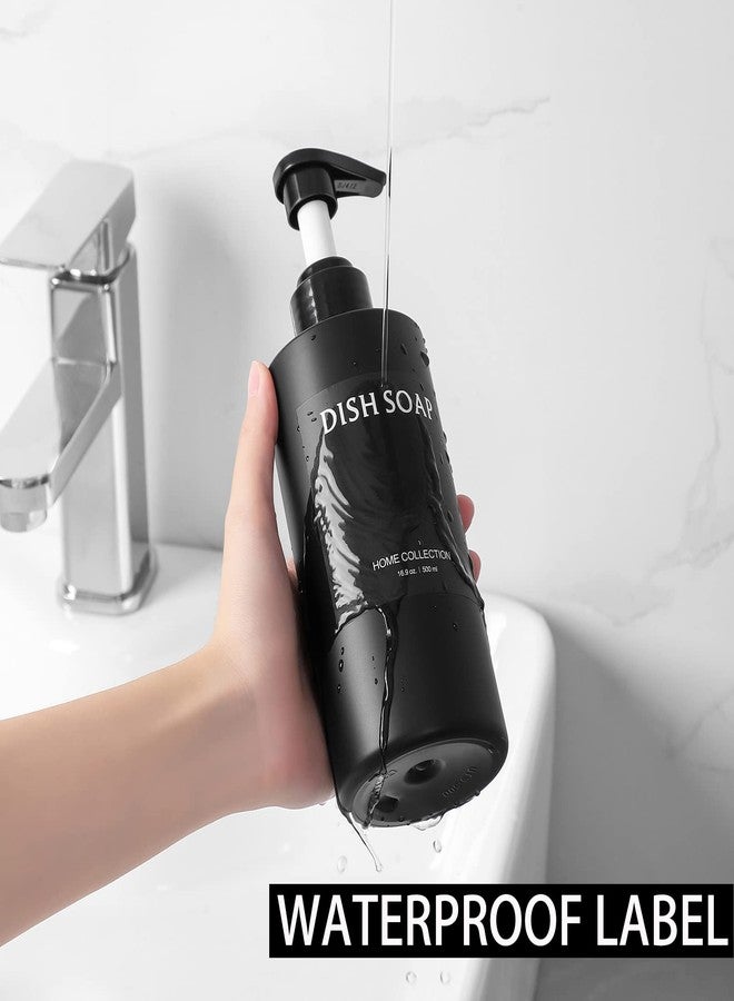JiatuA Hand Soap Dispenser Plastic Pump Bottles with Waterproof Label for Bathroom Kitchen, Empty Refillable Liquid Container, 16 oz Black 2 Pack - Image 4