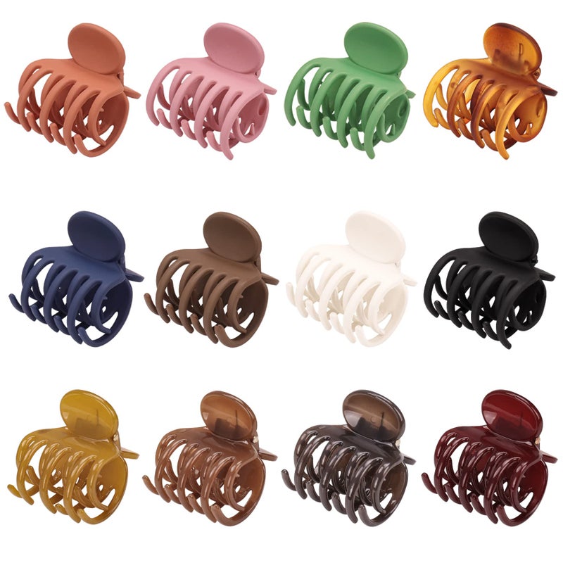 Jelyne 12 Pcs Double Row Teeth Claw Clips 1.6" Medium Jaw Clips - Matte and Shiny Small Hair Accessories for Thin, Short Hair Half-Updo Hairstyles for Women and Girls - Image 1