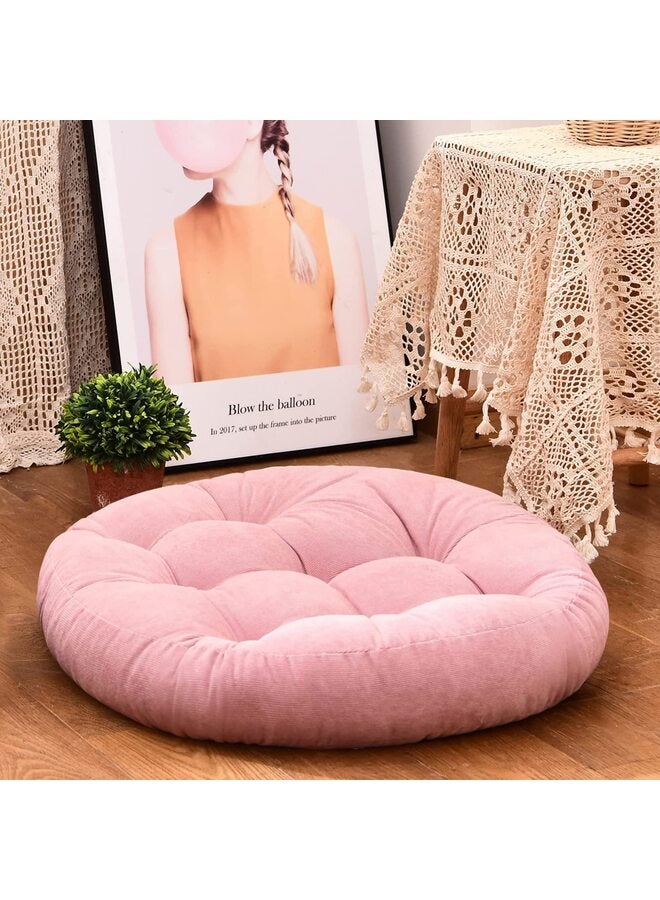 يُسلِّم وسادة أرضية مستديرة بلون موحد، وسادة مقعد مبطنة سميكة من قماش مخملي مخملي لكرسي الأرضية/اليوغا/الشرفة/التاتامي/التأمل/المكتب/الأنشطة الخارجية، لون وردي - Image 1