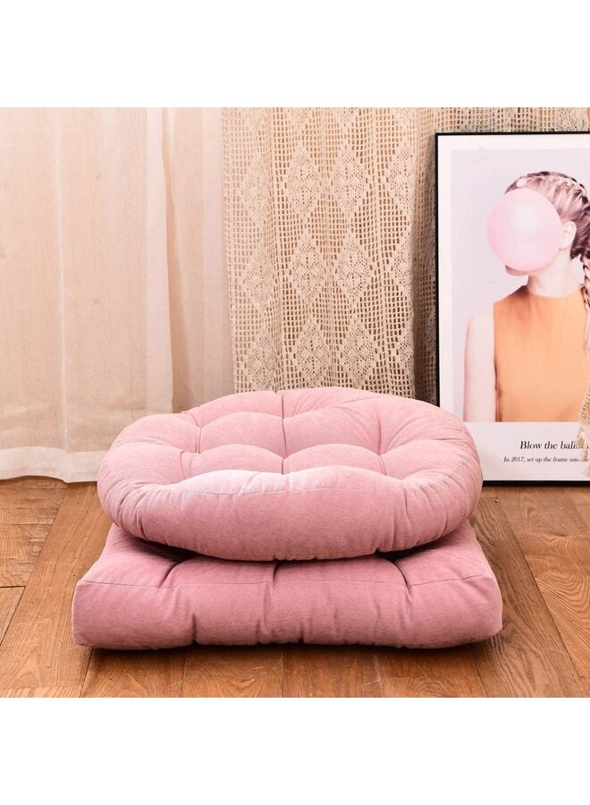 يُسلِّم وسادة أرضية مستديرة بلون موحد، وسادة مقعد مبطنة سميكة من قماش مخملي مخملي لكرسي الأرضية/اليوغا/الشرفة/التاتامي/التأمل/المكتب/الأنشطة الخارجية، لون وردي - Image 2