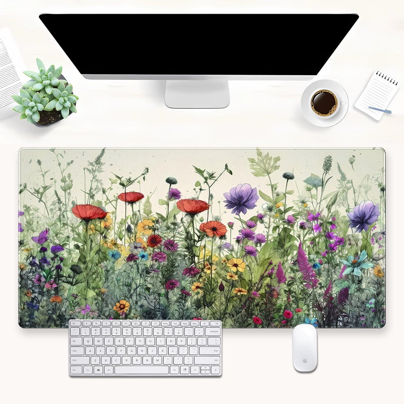 Shalysong Floral Desk Pad Mat Watercolor Flowers Desk Mat XL Large Gaming Mousepad Extended Aesthetics Laptop Computer Keyboard and Mouse Pad Office Desk Decor for Women 315 x 157 in - Image 2