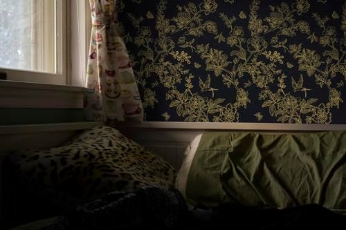 Froluya Black and Gold Wallpaper Peel and Stick Wallpaper 17.7"x118.1" Vintage Floral Boho Peel and Stick Wall Paper Dark Removable Self Adhesive Contact Paper for Bedroom Cabinets Shelf Liner Vinyl - Image 3