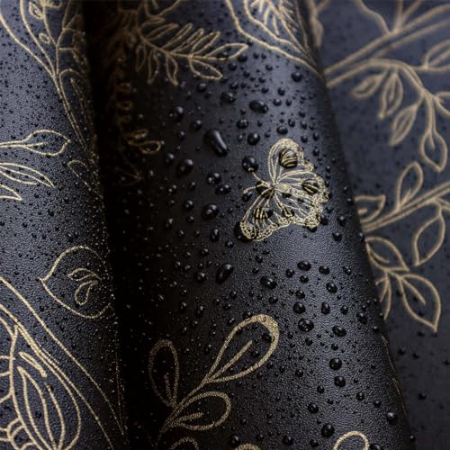 Froluya Black and Gold Wallpaper Peel and Stick Wallpaper 17.7"x118.1" Vintage Floral Boho Peel and Stick Wall Paper Dark Removable Self Adhesive Contact Paper for Bedroom Cabinets Shelf Liner Vinyl - Image 4