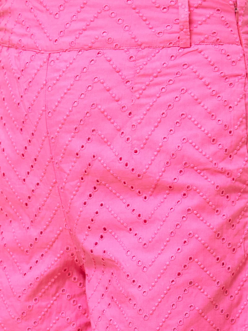 globus Women Schiffli Self Design High-Rise Pure Cotton Shorts