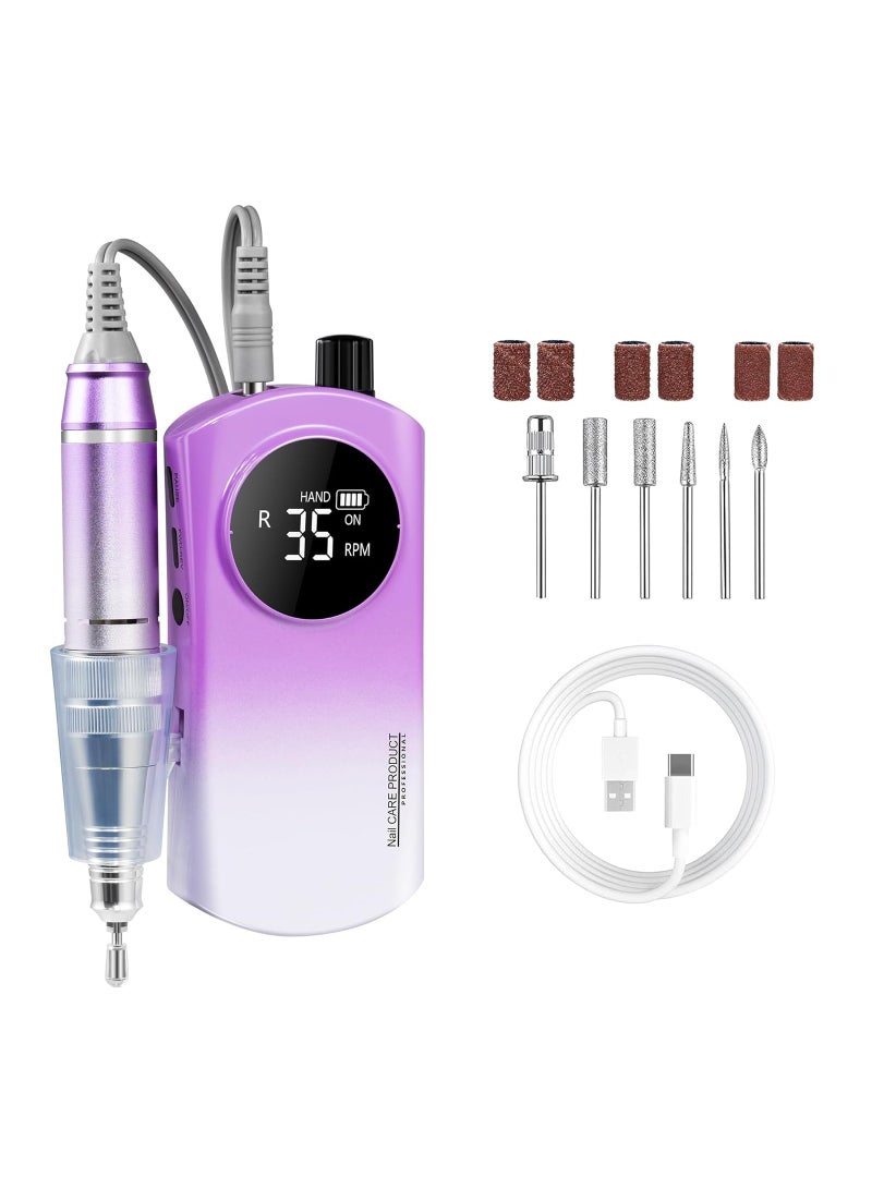 Professional Nail Drill 35000 RPM Electric Rechargeable Acrylic Gel Grinder Tool with 6 Metal Nail Drill Bits Acrylic Gel Nail DIY Manicure Pedicure Tools for Manicure Pedicure Carve Polish  - Image 1