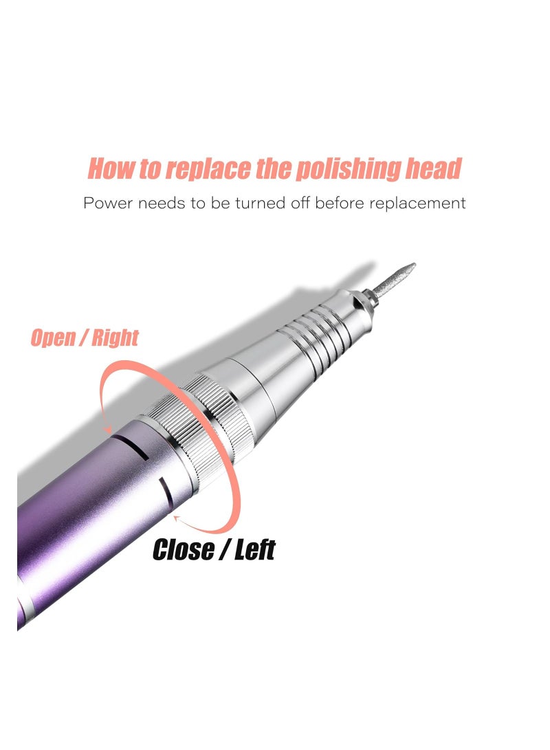 Professional Nail Drill 35000 RPM Electric Rechargeable Acrylic Gel Grinder Tool with 6 Metal Nail Drill Bits Acrylic Gel Nail DIY Manicure Pedicure Tools for Manicure Pedicure Carve Polish  - Image 4