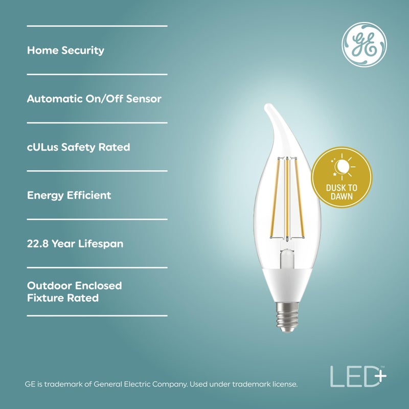 GE LED+ Dusk to Dawn LED Light Bulbs, Automatic On/Off Outdoor Security Lights, Soft White, E12 Candelabra Base (2 Pack) - Image 2