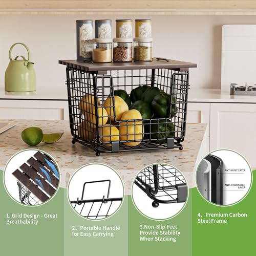 GGIU Wire Storage Basket For Kitchen Pantry and Counter - Stackable Wire Organizing Bin For Produce, Vegetable - Countertop Potato, Onion, Veggie Basket Brown - Image 5