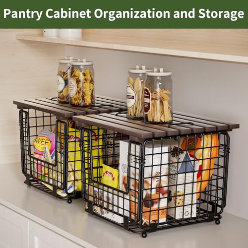 GGIU Wire Storage Basket For Kitchen Pantry and Counter - Stackable Wire Organizing Bin For Produce, Vegetable - Countertop Potato, Onion, Veggie Basket Brown - Image 2