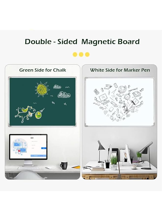 erorex Magnetic Double Sided White Board Chalkboard Blackboard Dry Wipe Message Bulletin Board With 1 Eraser 3 Markers 4 Magnetics And 1 Accessory Tray For Home Office School 60 * 45Cm Al Frame  - Image 2