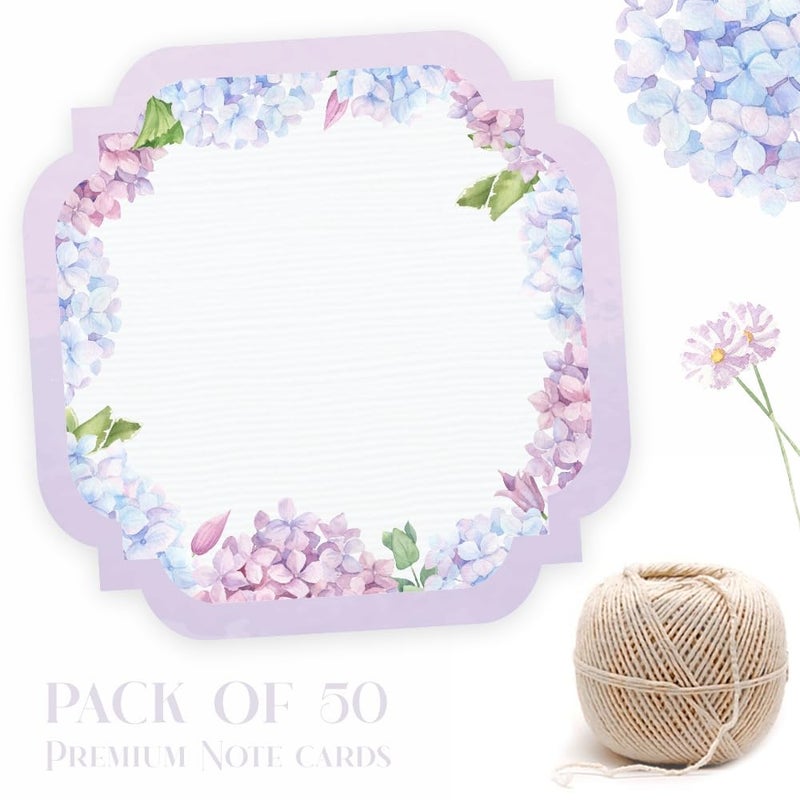 Chic a Choc Note Card Gift Tags in a beautiful Purple Hydrangea Floral Design. Pack of 50 Gift Cards for attaching to gifts and cake boxes - Image 4