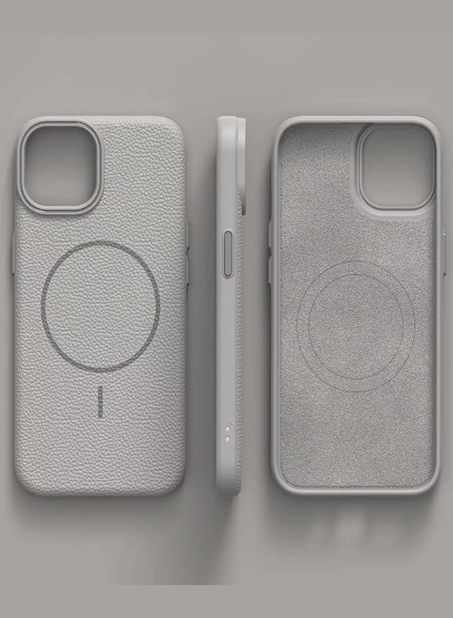 Magsafe Phone Case For iPhone 11 With High Quality Rubber Frame And Slim Lychee Pattern Leather Case with Camera Lens Protection Shockproof Cover And support wireless Charging Leather Cover for iPhone 11 - Grey  - Image 2