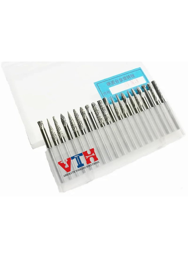 VTH WITH TAGLINE ABSOLUTE TOOLING SOLUTIONS 20Pcs Tungsten Carbide Rotary Burr Set 3mm Shank and 3 mm  - Image 4