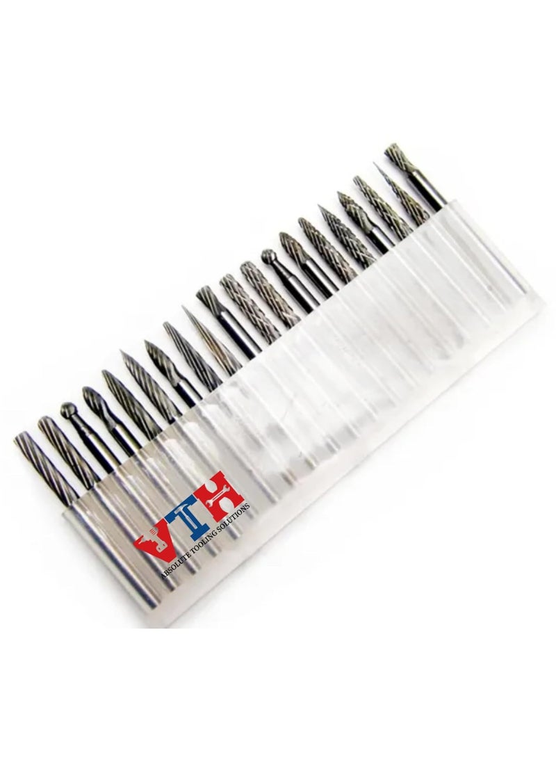 VTH WITH TAGLINE ABSOLUTE TOOLING SOLUTIONS 20Pcs Tungsten Carbide Rotary Burr Set 3mm Shank and 3 mm  - Image 1