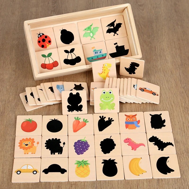 Bluejw Early Education Teaching Shadow Pairing Puzzle Other Educational Toy Wooden Toys Memory Chess Board - Image 1