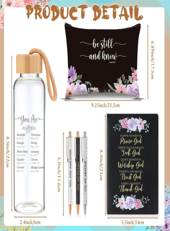 Resholder 6 Pcs Christian Gifts Set for Women Glass Bottle, Makeup Bag, Ballpoint Pens, Religious Scripture Notebook Inspirational Gifts for Sunday School Church(Black) - Image 2