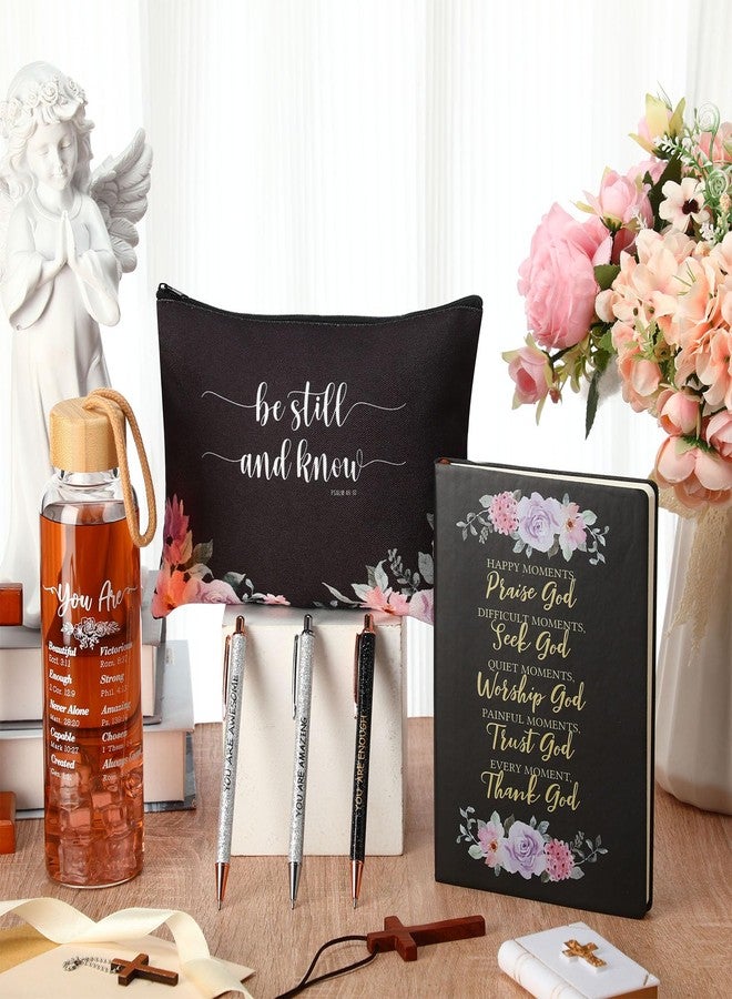 Resholder 6 Pcs Christian Gifts Set for Women Glass Bottle, Makeup Bag, Ballpoint Pens, Religious Scripture Notebook Inspirational Gifts for Sunday School Church(Black) - Image 4