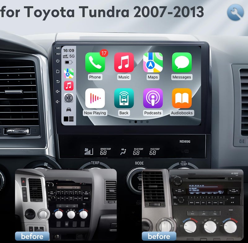 Jufodrca for Toyota Tundra car Radio 2007-2013：8Core 4G+64G 10.2 Inch 1280x800P HD Touchscreen Stereo with 5G Wireless Carplay Android Auto Support 5G WiFi GPS Bluetooth 5.0 FM RSD DSP SWC 1080P Backup Camera - Image 2