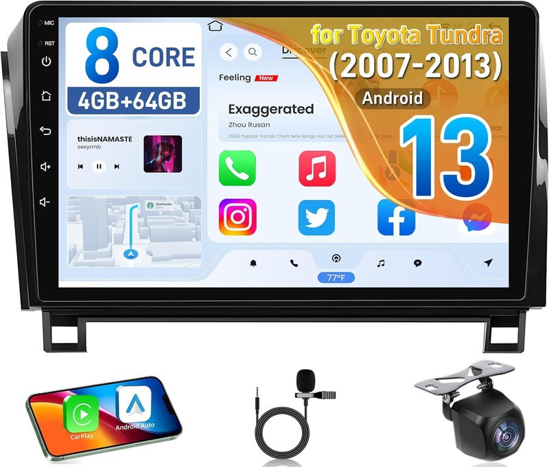 Jufodrca for Toyota Tundra car Radio 2007-2013：8Core 4G+64G 10.2 Inch 1280x800P HD Touchscreen Stereo with 5G Wireless Carplay Android Auto Support 5G WiFi GPS Bluetooth 5.0 FM RSD DSP SWC 1080P Backup Camera - Image 1