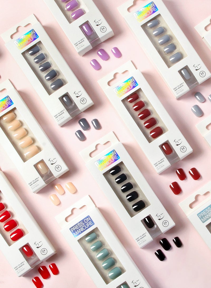 Press On Nails, 24 Gel Nails Kit, False Nails, Reusable Stick On Nails in variable Sizes, Rounded Style, Full Well Tips, Shimmery Finish, False Nails press on, impress nails, stick on nails=Bright Red - Image 5