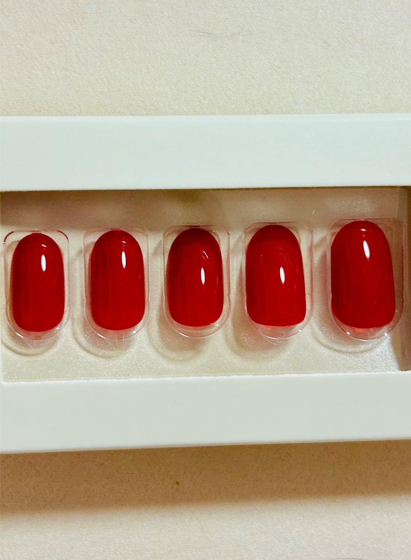 Press On Nails, 24 Gel Nails Kit, False Nails, Reusable Stick On Nails in variable Sizes, Rounded Style, Full Well Tips, Shimmery Finish, False Nails press on, impress nails, stick on nails=Bright Red - Image 2