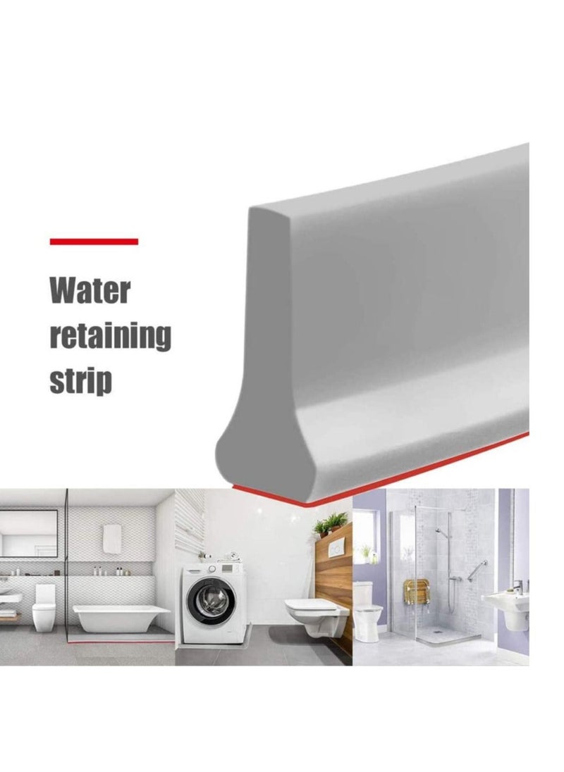 SYOSI Collapsible Threshold Water Dam Self-Adhesive Shower Barrier Bathroom And Kitchen Stopper, Home Retention System, Waterproof Flow Block Seal Strip Gray 1.1M  - Image 2