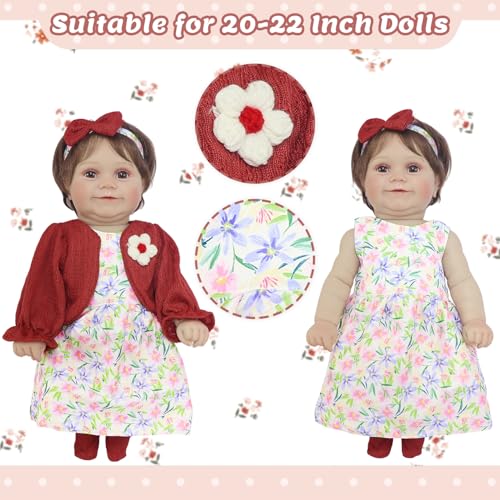 Ecore Fun 2 Set Baby Doll Clothes for 20 22 Inch Dolls 7 Pcs 20 Inch Dolls Clothes Accessories Dress Outfits Include Skirts Socks Headbands No Doll - Image 5