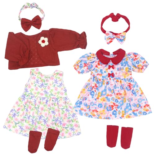 Ecore Fun 2 Set Baby Doll Clothes for 20 22 Inch Dolls 7 Pcs 20 Inch Dolls Clothes Accessories Dress Outfits Include Skirts Socks Headbands No Doll - Image 1