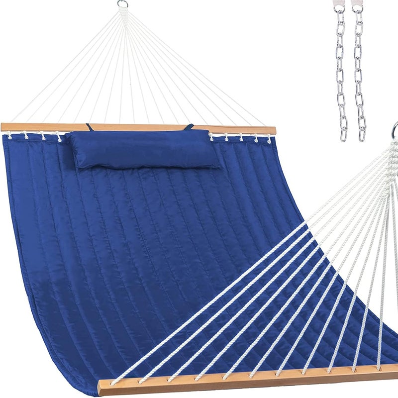 Lazy Daze Hammocks 12 FT Double Quilted Fabric Hammock with Spreader Bar and Detachable Pillow, 450lbs Weight Capacity, Navy Blue - Image 1