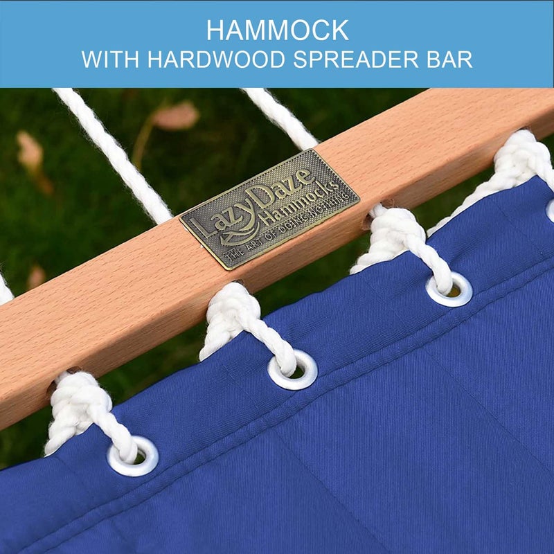 Lazy Daze Hammocks 12 FT Double Quilted Fabric Hammock with Spreader Bar and Detachable Pillow, 450lbs Weight Capacity, Navy Blue - Image 5