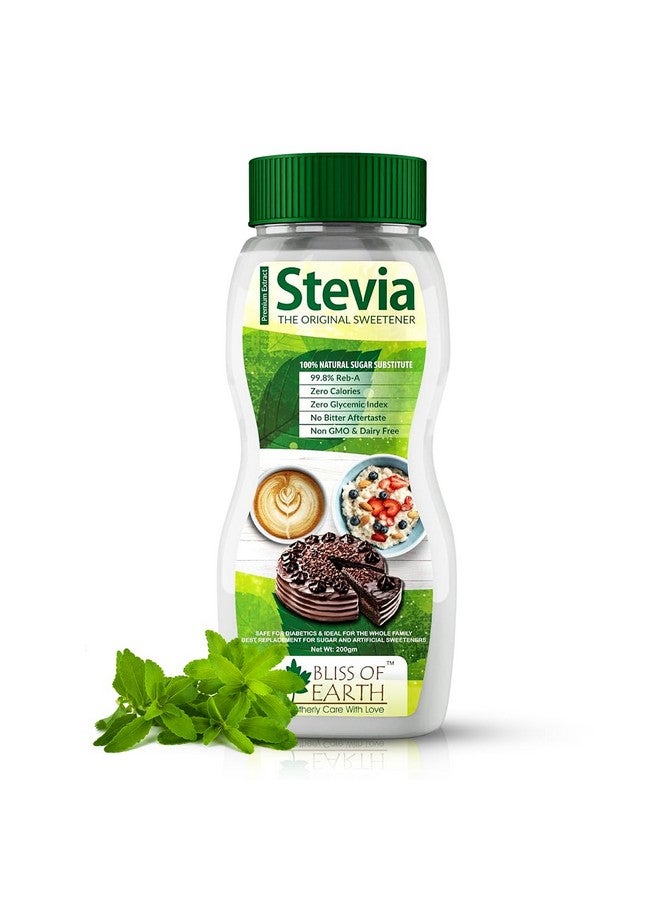 BLISS OF EARTH مسحوق ستيفيا من بلِس أوف إيرث، محلي خالي من السكر عضوي، خالي من السعرات الحرارية، مناسب لمرضى السكري والكيتو، نقاء 99.8%، نباتي، خالي من الجلوتين، يذوب بسرعة، 200 جرام في جرة - Image 1
