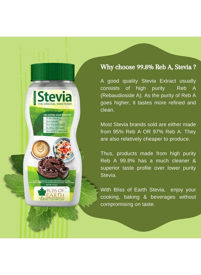 BLISS OF EARTH مسحوق ستيفيا من بلِس أوف إيرث، محلي خالي من السكر عضوي، خالي من السعرات الحرارية، مناسب لمرضى السكري والكيتو، نقاء 99.8%، نباتي، خالي من الجلوتين، يذوب بسرعة، 200 جرام في جرة - Image 3