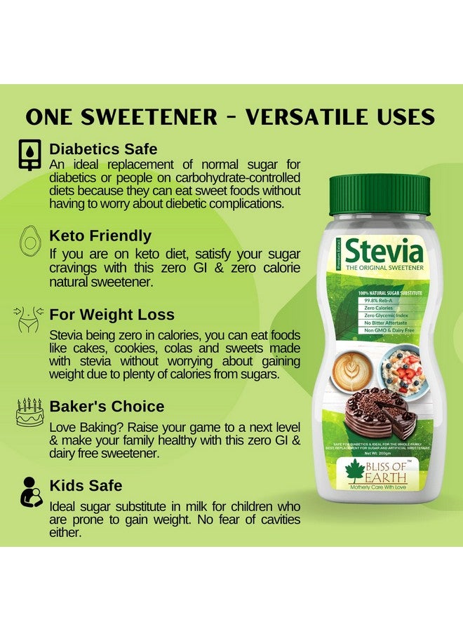 BLISS OF EARTH مسحوق ستيفيا من بلِس أوف إيرث، محلي خالي من السكر عضوي، خالي من السعرات الحرارية، مناسب لمرضى السكري والكيتو، نقاء 99.8%، نباتي، خالي من الجلوتين، يذوب بسرعة، 200 جرام في جرة - Image 5