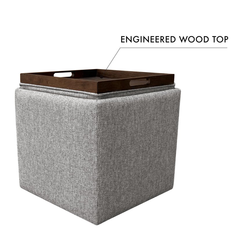 Homepop Home Decor |HomePop Storage Ottoman with Tray Top|Upholstered Modern Square Storage Ottoman with Storage for Living Room & Bedroom, Grey Woven - Image 2