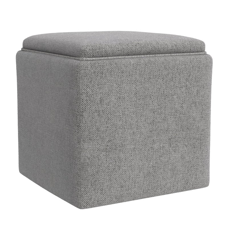 Homepop Home Decor |HomePop Storage Ottoman with Tray Top|Upholstered Modern Square Storage Ottoman with Storage for Living Room & Bedroom, Grey Woven - Image 1