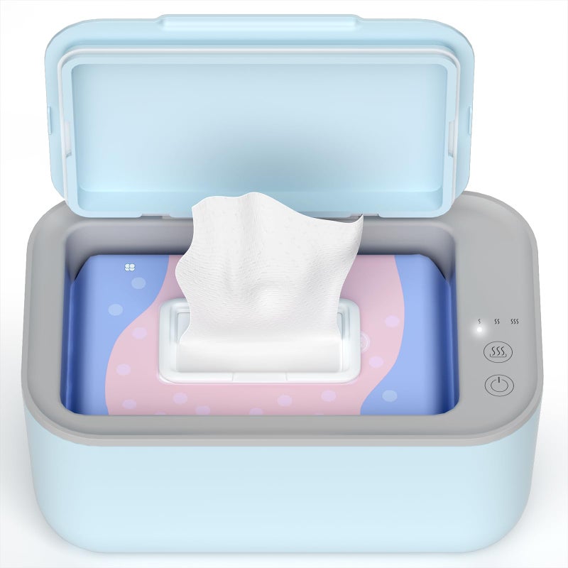 Awesmom Wipe Warmer Baby Wipe Warmer with 3Step Temperature Control Large Capacity Heated Wipes Dispenser for Newborns Adults Wet Wipe Warmer for Diaper Changes Calentador de Toallitas para Beb Blue 
