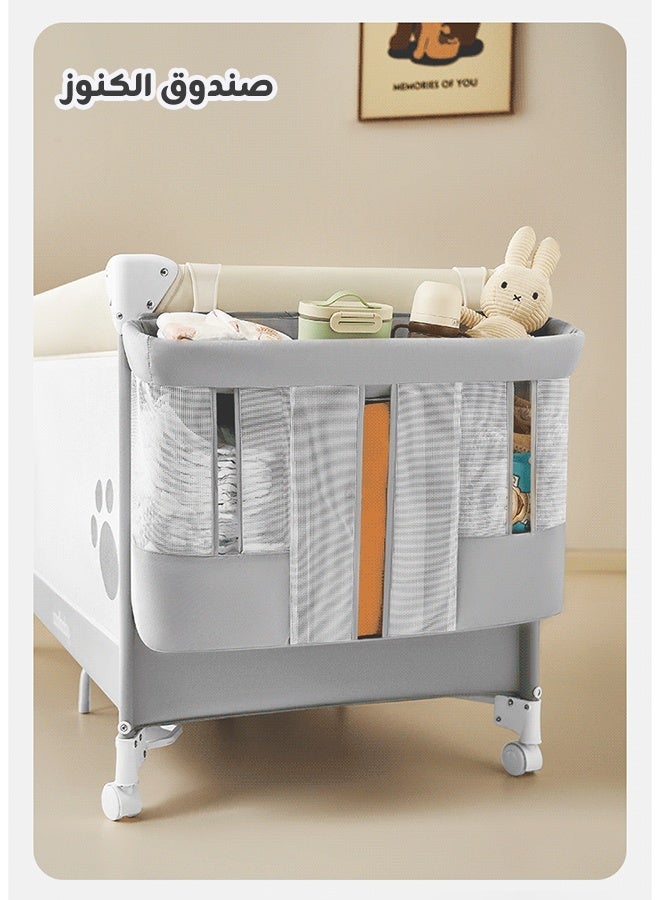 Riolio Portable Baby Cot for 0-4 Years,4-in-1 Multifunctional Baby Cot with Co-Sleeper, Bassinet, Playpen, Foldable Cot, and Travel Bed, Includes Mosquito Net, Mattress, Organizer, and Wheels, Up to 20kg - Image 5