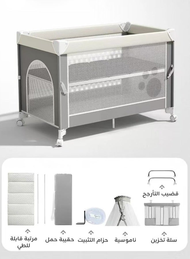Riolio Portable Baby Cot for 0-4 Years,4-in-1 Multifunctional Baby Cot with Co-Sleeper, Bassinet, Playpen, Foldable Cot, and Travel Bed, Includes Mosquito Net, Mattress, Organizer, and Wheels, Up to 20kg - Image 1