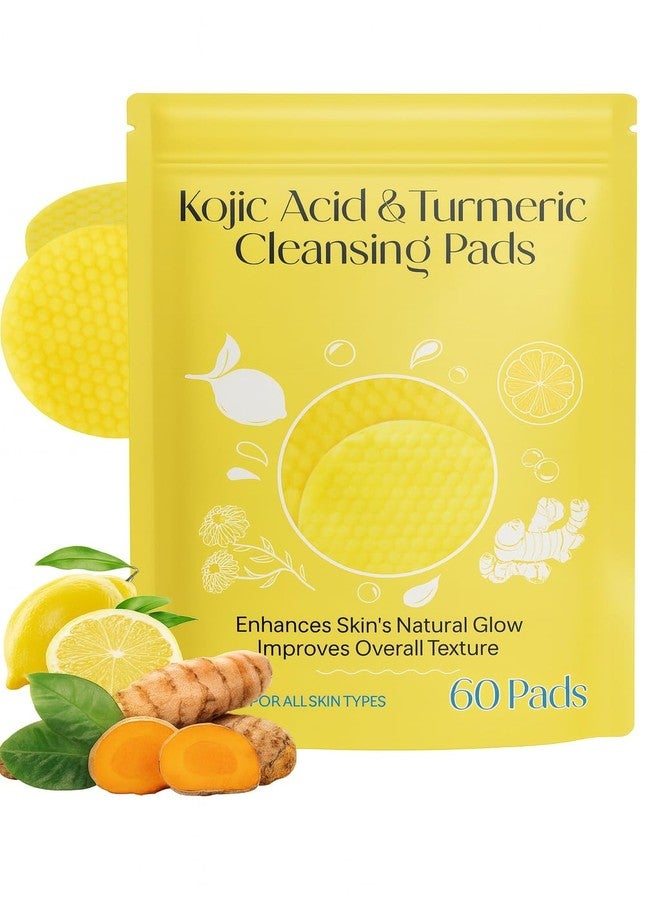 REXOTEX Kojic Acid & Turmeric Cleansing Pads for Face | Brightening Exfoliating Pad for Dark Spots, Glowing Skin & Texture Improvement | Daily Facial Wipes for All Skin Types (60 Pads) - Image 1