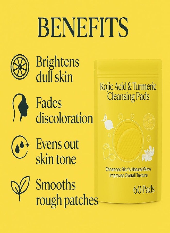 REXOTEX Kojic Acid & Turmeric Cleansing Pads for Face | Brightening Exfoliating Pad for Dark Spots, Glowing Skin & Texture Improvement | Daily Facial Wipes for All Skin Types (60 Pads) - Image 4