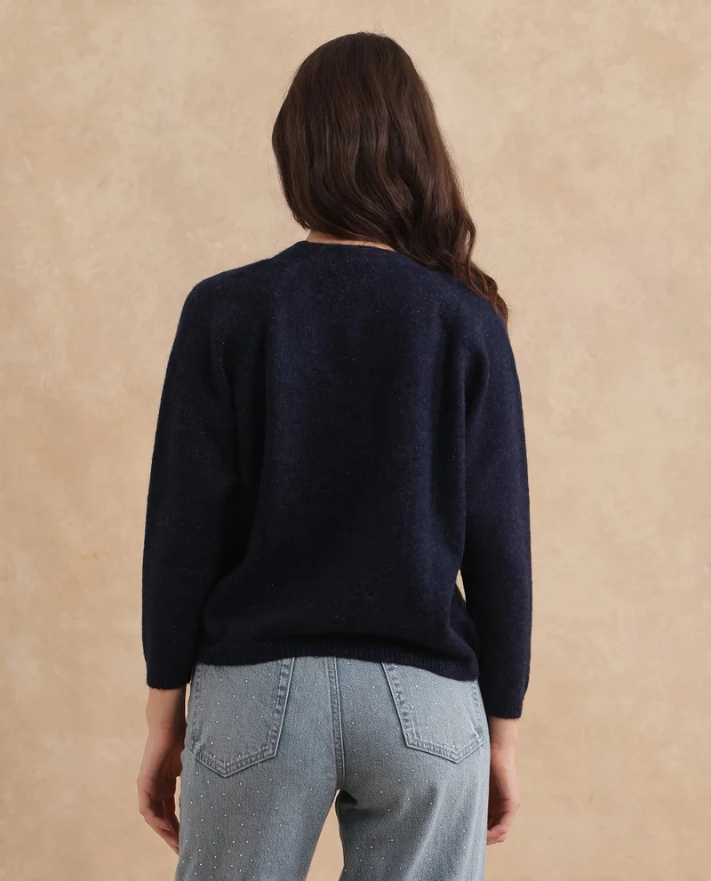Rareism Rareism Women Minjin Dark Purple Relaxed Fit Plain Cardigan