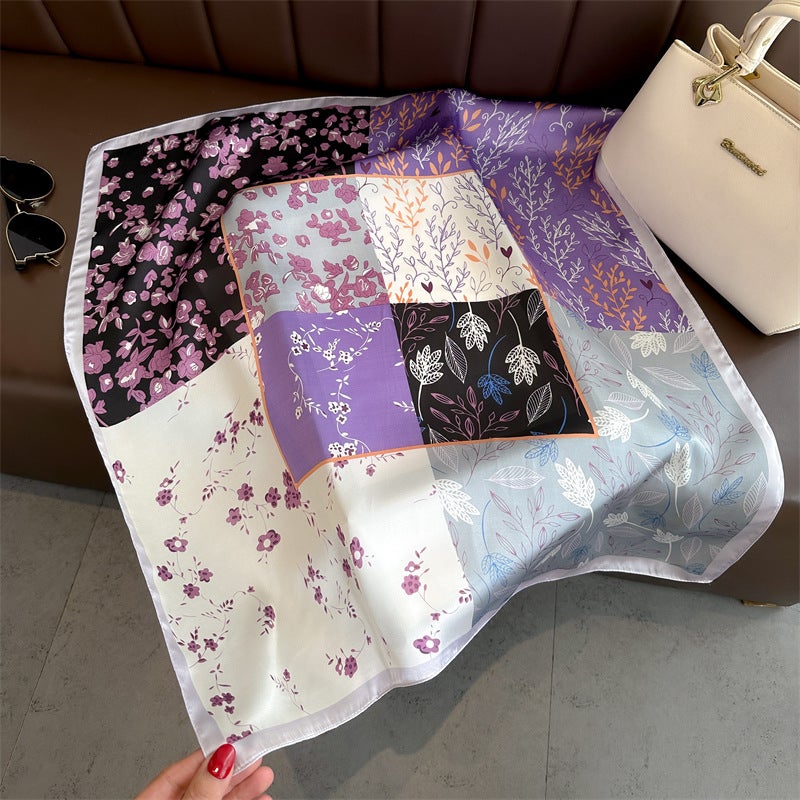 Spring and Summer Cartoon Cute Silk Scarf Small Square Silk 70cm Scarf Women's Korean Style Cat Hair Belt Decorative Headscarf - Image 5