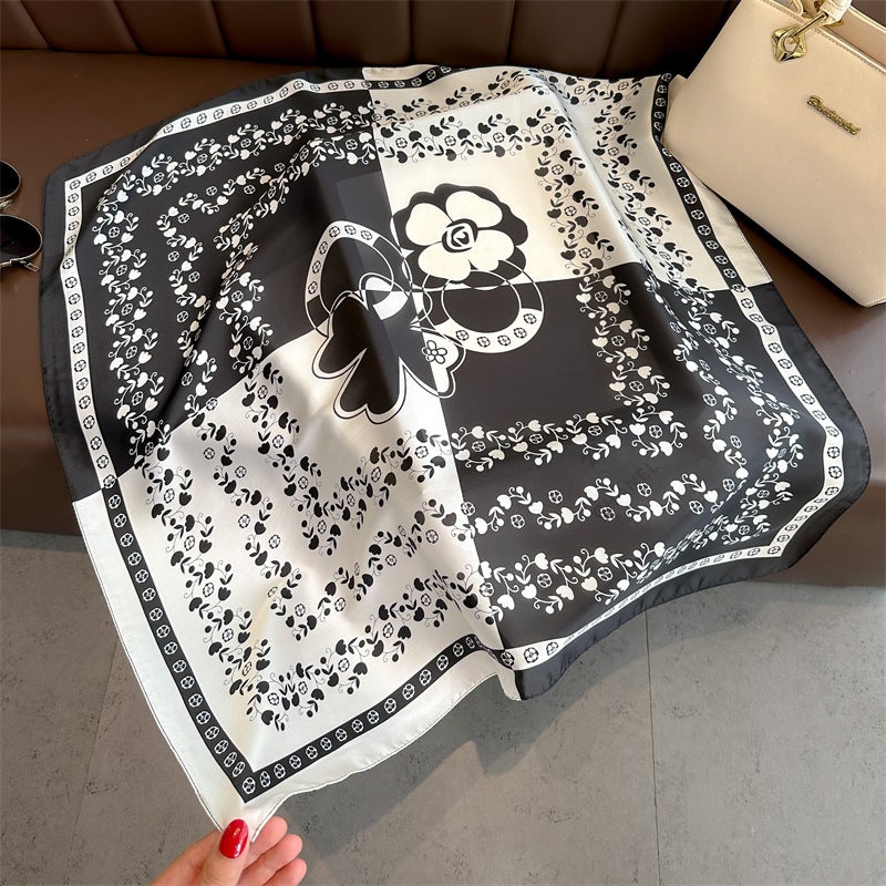 Spring and Summer Cartoon Cute Silk Scarf Small Square Silk 70cm Scarf Women's Korean Style Cat Hair Belt Decorative Headscarf - Image 3