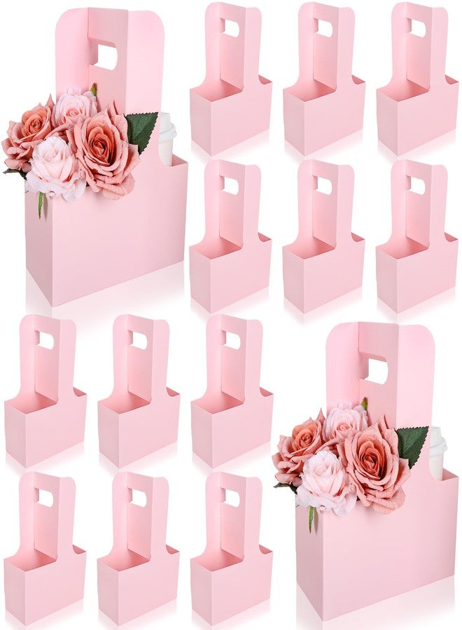 Whaline Pink Kraft Flower Gift Bags 20Pcs Drink Carriers with Handle to 2 Cup Floral Wrap Packing Box Paper Holder Baskets for Mother's Day Valentine's Day Wedding Baby Shower Birthday Party Decor - Image 1