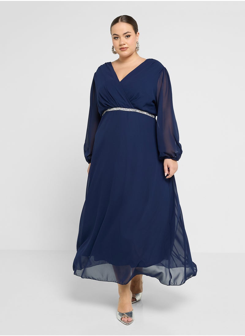 Plus size sheer puff sleeve dress