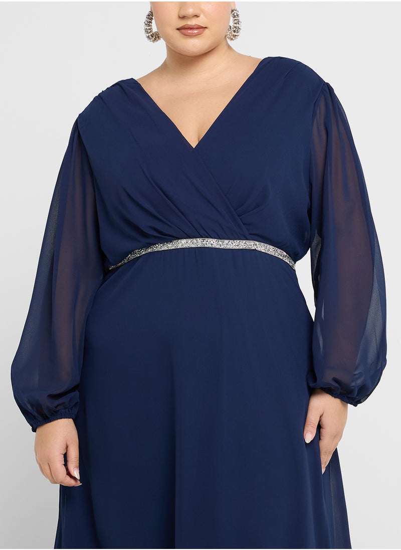Plus size sheer puff sleeve dress